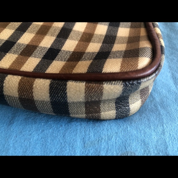 authentic Aquascutum of London check wristlet brown leather mini purse bag Italy - Picture 9 of 9